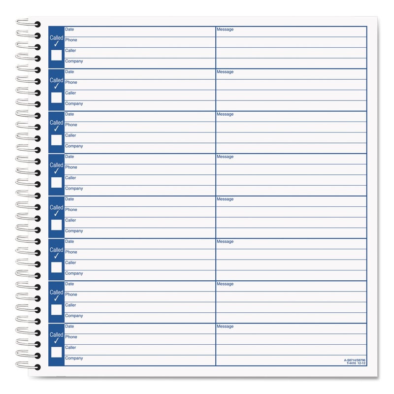 TOPS Spiral Voice Message Log Book, 2-Sided, 1-Part, 8.5 x 8.25 Inches, 8 Messages per Page, 800-Message Book (4416) , Manila - Image 1